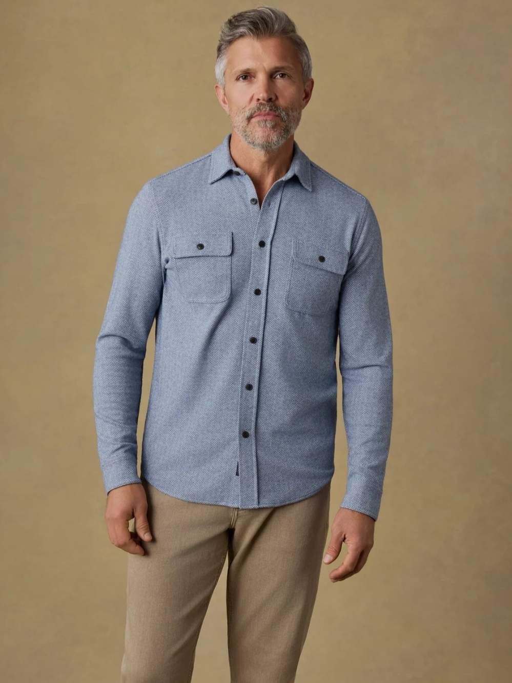 Faherty Legend Sweater Shirt Mens Medium Dusty Blue Herringbone Soft Button-Up